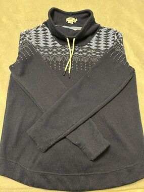 Women’s Navy Funnel Neck Sweater with Blue Fair Isle Yoke